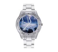 Thunder Storms Over Sea Men's Business Watch Fashion Stainless Steel Wristwatches Custom Easy Read Watches for Women