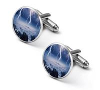 Thunder Storms Over Sea Mens Classic Cufflinks Custom Shirt Cuff Links Jewelry Accessories for Business Wedding 0.7" 0.8"