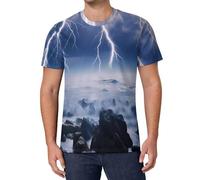 Thunder Storms Over Sea Men's T-Shirts Classic Short Sleeve Crew Neck Tee Summer Casual Tops Graphic 4XL