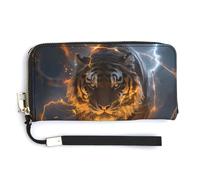 Thunder Tiger and Human Cute Coin Purse Leather Small Change Purse Zipper Travel Wallet Holder with Hand Strap