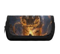 Thunder Tiger and Human Cute Double Pencil Case Large Capacity Portable Zippered Pen Pouch Bag for Office Unisex