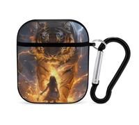 Thunder Tiger And Human Cute Earbuds Case Compatible with Airpods 1/2 Wireless Headphones Cover with Carabiner