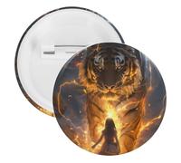 Thunder Tiger And Human Cute Tinplate Brooches for Women Men Button Pins Round Badge for Bag Hat