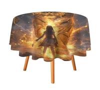 Thunder Tiger And Human Printed Round Tablecloth Polyester Waterproof Circle Table Cloth Cover for Kitchen Dining Wedding