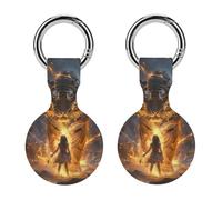 Thunder Tiger And Human Trendy GPS Cases Holder with Key Chain Ring Portable Protective Covers Compatible with Airtag