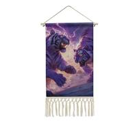 Thunder Tiger Fighting Funny Cotton Linen Hanging Poster Wall Artwork Scroll Painting Decor for Home Office