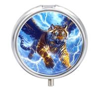 Thunder Tiger with Wings Mini Pill Organizers Cute Round Pills Box Portable 3 Compartment Medicine Case Box for Travel