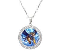 Thunder Tiger with Wings Multicolored Diamond Necklace Sparkly Round Pendants Necklaces Jewelry for Women