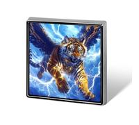 Thunder Tiger with Wings Square Badge Pin Metal Memorial Brooch Button Lapel Pins for Backpack Wedding