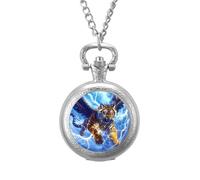 Thunder Tiger with Wings Vintage Pocket Watch with Chain Classic Numerals White Dial