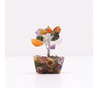 Thunder Tribes Mini Crystal Energy Tree with Orgonite/Wood Base - Healing Gemstone Bonsai for Positive Vibes (15 Stones) (Wood Base, Multi Stones)