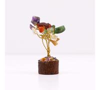 Thunder Tribes Mini Crystal Energy Tree with Orgonite/Wood Base - Healing Gemstone Bonsai for Positive Vibes (15 Stones) (Wood Base, Multi Stones)