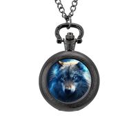 Thunder Wolf Vintage Pocket Watch Alloy Pendant Watches Necklace Gift for Men Women Black-Style