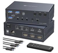Thunderbolt 4 KVM Switch Docking Station for 3 Monitors 3 Laptops or Macbooks Triple 4K@60Hz HDMI Display with DisplayLink Allows 3 Computers to Share 1G Ethernet, Audio & USB-A/C Ports