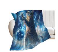 Thunderbolt Cat Throw Blanket Warm Flannel Blankets Christmas Blanket for Couch Sofa Bed Decor