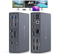 Thunderbolt Docking Station 4K@60Hz 3 Monitors for M1 M2 M3 M4 MacBook/Air with DisplayLink Technology,19-in-1 USB C Dock with 2 HDMI & 2 DisplayPort,PD 100W/USB 3.2 10G USB/Ethernet/Card Readers
