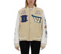 OFF WHITE Women's Thunder Two-Tone Snap Button Varsity Jacket 42 (M) Beige