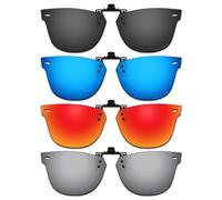 ThunderClap POLARIZED Flip-up Clip-on Sunglasses Compatible with Ray-Ban Wayfarer Ease RB4340V 50mm for Men Women UV Protection - Shell Black + Ultimate gray + Geyser Blue + Aurora Red