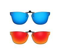 ThunderClap POLARIZED Flip-up Clip-on Sunglasses Compatible with Ray-Ban Wayfarer Ease RB4340V 50mm for Men Women UV Protection - Geyser Blue + Aurora Red