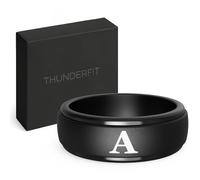 ThunderFit Black Silicone Initial Ring for Him - Personalized One Letter Wedding Rubber Band - Comfortable Fit - Unique Anniversary, Birthday Gifts for Men, 7.5 - 8 (18.20mm), Silicone, No Gemstone