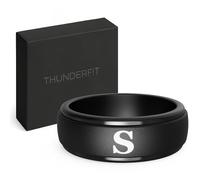 ThunderFit Black Silicone Initial Ring for Him - Personalized One Letter Wedding Rubber Band - Comfortable Fit - Unique Anniversary, Birthday Gifts for Men, 10.5 - 11 (20.60mm), Silicone, No Gemstone