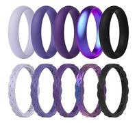 ThunderFit Braided Classic Mix Women's Silicone Rings, 1.8mm Thick Rubber Engagement Rings - Braided and 5.5mm-Wide Classic Rings Combo, 10.5 - 11 (20.60mm), Silicone, No Gemstone