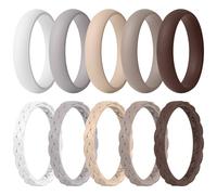 ThunderFit Braided Classic Mix Women's Silicone Rings, 1.8mm Thick Rubber Engagement Rings - Braided and 5.5mm-Wide Classic Rings Combo, 10.5 - 11 (20.60mm), Silicone, No Gemstone