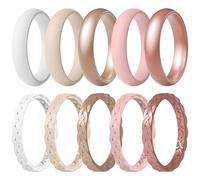 ThunderFit Braided Classic Mix Women's Silicone Rings, 1.8mm Thick Rubber Engagement Rings - Braided and 5.5mm-Wide Classic Rings Combo, 10.5 - 11 (20.60mm), Silicone, No Gemstone