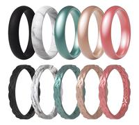 ThunderFit Braided Classic Mix Women's Silicone Rings, 1.8mm Thick Rubber Engagement Rings - Braided and 5.5mm-Wide Classic Rings Combo, 10.5 - 11 (20.60mm), Silicone, No Gemstone