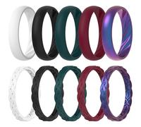 ThunderFit Braided Classic Mix Women's Silicone Rings, 1.9mm Thick Rubber Engagement Rings - Braided and 4mm Classic Rings Combo, 9.5 - 10 (19.80mm), Silicone, No Gemstone