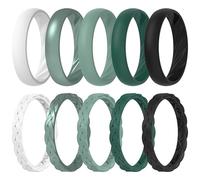 ThunderFit Braided Classic Mix Women's Silicone Rings, 1.9mm Thick Rubber Engagement Rings - Braided and 4mm Classic Rings Combo, 9.5 - 10 (19.80mm), Silicone, No Gemstone