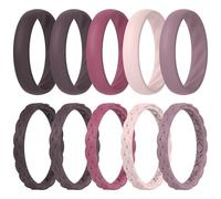 ThunderFit Braided Classic Mix Women's Silicone Rings, 1.9mm Thick Rubber Engagement Rings - Braided and 4mm Classic Rings Combo, 11.5 - 12 (21.30mm), Silicone, No Gemstone