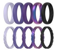 ThunderFit Braided Classic Mix Women's Silicone Rings, 1.9mm Thick Rubber Engagement Rings - Braided and 4mm Classic Rings Combo, 6.5 - 7 (17.35mm), Silicone, No Gemstone