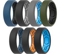 ThunderFit Men Breathable Air Grooves Silicone Rings Wedding Bands 8mm Wide 2.4mm Thick - 1/2/3/4/6/7 Variety Multipack, 9.5 - 10 (19.80mm), Silicone, No Gemstone
