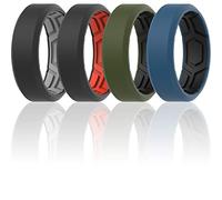 ThunderFit Men Breathable Air Grooves Silicone Rings Wedding Bands 8mm Wide 2.4mm Thick - 1/2/3/4/6/7 Variety Multipack, 9.5 - 10 (19.80mm), Silicone, No Gemstone