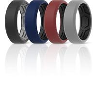 ThunderFit Men Breathable Air Grooves Silicone Wedding Ring Wedding Bands - 8mm Wide (Grey A-Sky Blue E, Black-Grey A - Size 9.5-10 (19.8mm))