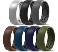 ThunderFit Men's Patterned Silicone Rings, 8mm Wide 2.2mm Thick Rubber Bands,Variety Multipack 1,4,7, 17.5 - 18 (24.57mm), Silicone, No Gemstone