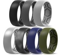 ThunderFit Men's Patterned Silicone Rings, 8mm Wide 2.2mm Thick Rubber Bands,Variety Multipack 1,4,7, 5.5 - 6 (16.50mm), Silicone, No Gemstone