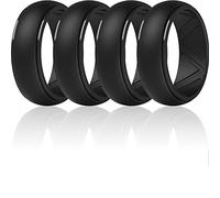 ThunderFit Men's Silicone Wedding Rings, Step Edge Breathable Rubber Engagement Bands 8.7mm Wide 2.5mm Thick - 1/4/7 Variety Multipack, 7.5 - 8 (18.2mm), Silicone, No Gemstone