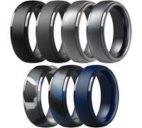 ThunderFit Silicone Men’s Wedding Rings, 10mm Wide 2.5mm Thick Rubber Wedding Bands-Variety Multipack 1-7, 10.5 - 11 (20.60mm), Silicone, No Gemstone