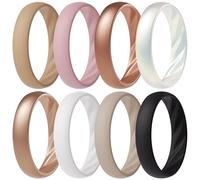 ThunderFit Silicone Ring Wedding Bands for Women, Elegant Wavy Grooves, 4mm Wide, 1.6mm Thick, Breathable, Women's Rubber Engagement Rings, 8-Pack (A-G), 7.5 - 8 (18.20mm), Silicone, No Gemstone