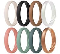 ThunderFit Silicone Ring Wedding Bands for Women, Elegant Wavy Grooves, 4mm Wide, 1.6mm Thick, Breathable, Women's Rubber Engagement Rings, 8-Pack (V-ZB), 3.5 - 4 (14.90mm), Silicone, No Gemstone