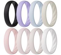 ThunderFit Silicone Ring Wedding Bands for Women, Elegant Wavy Grooves, 4mm Wide, 1.6mm Thick, Breathable, Women's Rubber Engagement Rings, 8-Pack (V-ZB), 12.5 - 13 (23.00mm), Silicone, No Gemstone