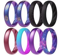 ThunderFit Silicone Ring Wedding Bands for Women, Elegant Wavy Grooves, 4mm Wide, 1.6mm Thick, Breathable, Women's Rubber Engagement Rings, 8-Pack (O-U), 9.5 - 10 (20.20mm), Silicone, No Gemstone