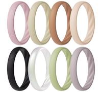 ThunderFit Silicone Ring Wedding Bands for Women, Elegant Wavy Grooves, 4mm Wide, 1.6mm Thick, Breathable, Women's Rubber Engagement Rings, 8-Pack (A-G), 5.5 - 6 (16.50mm), Silicone, No Gemstone