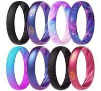 ThunderFit Silicone Ring Wedding Bands for Women, Elegant Wavy Grooves, 4mm Wide, 1.6mm Thick, Breathable, Women's Rubber Engagement Rings, 8-Pack (O-U), 10.5 - 11 (21.00mm), Silicone, No Gemstone