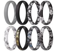 ThunderFit Silicone Ring Wedding Bands for Women, Elegant Wavy Grooves, 4mm Wide, 1.6mm Thick, Breathable, Women's Rubber Engagement Rings, 8-Pack (O-U), 12.5 - 13 (23.00mm), Silicone, No Gemstone