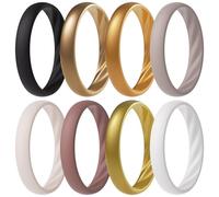 ThunderFit Silicone Ring Wedding Bands for Women, Elegant Wavy Grooves, 4mm Wide, 1.6mm Thick, Breathable, Women's Rubber Engagement Rings, 8-Pack (ZJ-ZP), 11.5 - 12 (22.00mm), Silicone, No Gemstone