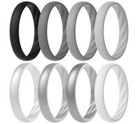 ThunderFit Silicone Ring Wedding Bands for Women, Elegant Wavy Grooves, 4mm Wide, 1.6mm Thick, Breathable, Women's Rubber Engagement Rings, 8-Pack (A-G), 5.5 - 6 (16.50mm), Silicone, No Gemstone