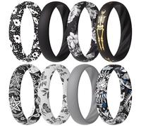 ThunderFit Silicone Ring Wedding Bands for Women, Elegant Wavy Grooves, 4mm Wide, 1.6mm Thick, Breathable, Women's Rubber Engagement Rings, 8-Pack (O-U), 11.5 - 12 (22.00mm), Silicone, No Gemstone